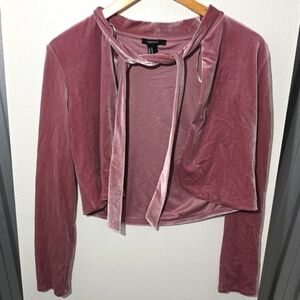 Forever 21 Pink Velvet Cropped Long Sleeve Cardigan Jacket Size Medium